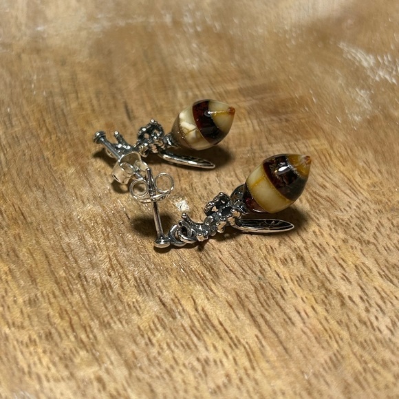 Amber Wasp 925 Sterling Silver Dangle Earrings - Picture 11 of 14